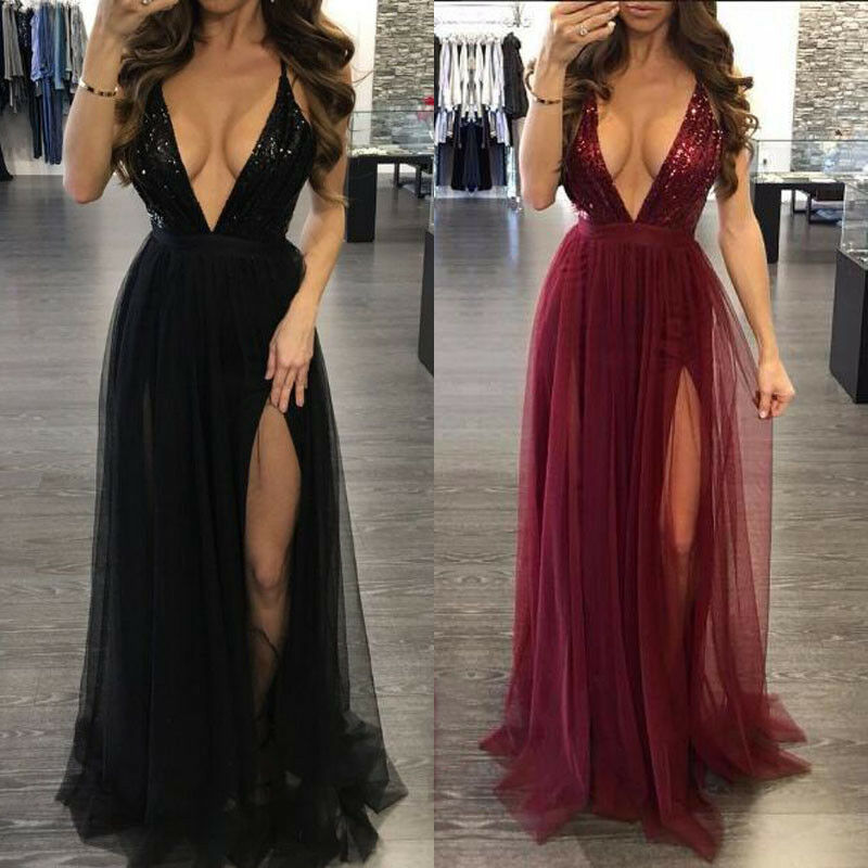 Women's Deep V Neck Sleeveless Elegant Formal Prom Long Maxi Cocktail Party Ball Gown Bandage Blackless Dress Red Black XL freeshipping - Sassy Nilah Boutique