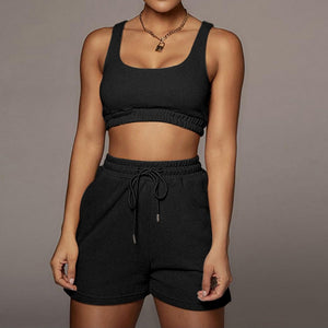 Women Casual Sportswear Two Piece Sets Drawstring Crop Top and Shorts Summer Matching Set Athleisure 2022 New freeshipping - Sassy Nilah Boutique