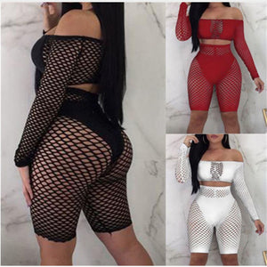 Women Summer Beach Bikini Cover-up Ladies Lace Crochet Swimsuit Cover Up Swimwear 2Pcs Mesh Push Up Top+Fishnet Shorts Beachwear freeshipping - Sassy Nilah Boutique