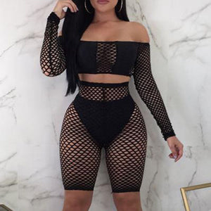 Women Summer Beach Bikini Cover-up Ladies Lace Crochet Swimsuit Cover Up Swimwear 2Pcs Mesh Push Up Top+Fishnet Shorts Beachwear freeshipping - Sassy Nilah Boutique