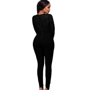 Vogue Ladies Black Lace Jumpsuits women long sleeve sexy jumpsuits female fashion stretchy casual jumpsuits Long Romper clubwear freeshipping - Sassy Nilah Boutique