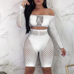 Women Summer Beach Bikini Cover-up Ladies Lace Crochet Swimsuit Cover Up Swimwear 2Pcs Mesh Push Up Top+Fishnet Shorts Beachwear freeshipping - Sassy Nilah Boutique