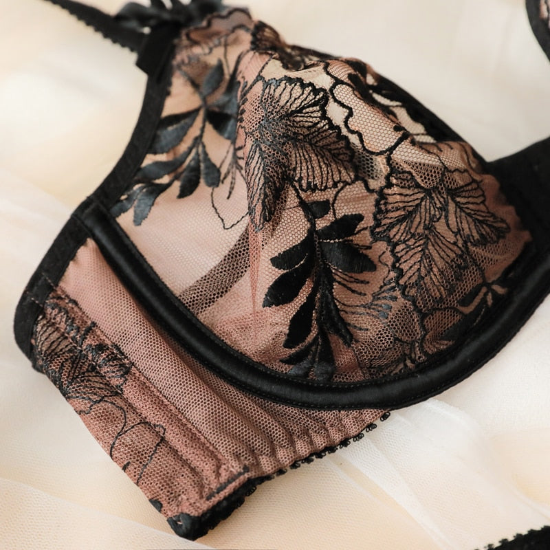 TERMEZY Women Underwear Lingerie Set Sexy Bra Brief Sets Push up Transparent Lace Embroidery Unlined Thin Lingerie freeshipping - Sassy Nilah Boutique