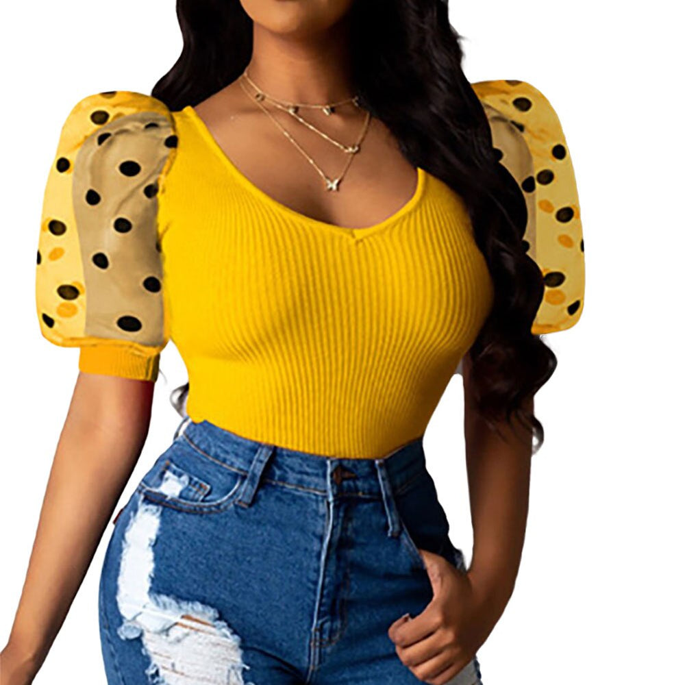 Polka Dot Puff Sleeve Club T ShirtsSassy Nilah Boutique