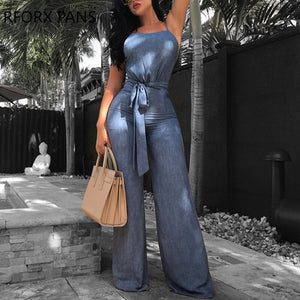 Women Plain  Cami  Sleeveless Jeans Hollow-out Sexy Jumpsuit