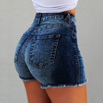 Women's Denim Shorts-Lady Clothing High Waist Jeans Shorts Fringe Frayed Ripped Casual Hot Shorts With Pockets