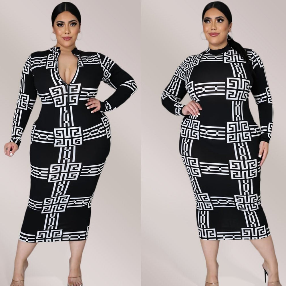 V-neck Women's Dress with Large Size and Long Digital Printing freeshipping - Sassy Nilah Boutique