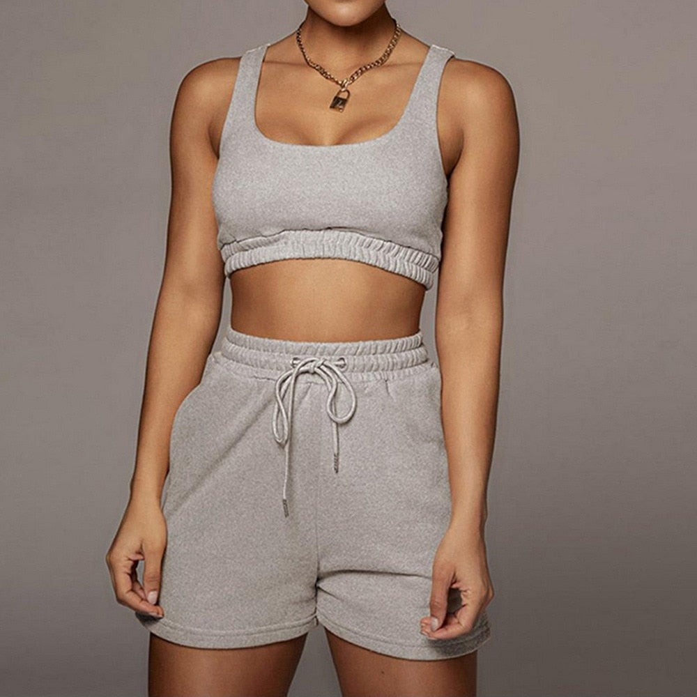 Women Casual Sportswear Two Piece Sets Drawstring Crop Top and Shorts Summer Matching Set Athleisure 2022 New freeshipping - Sassy Nilah Boutique