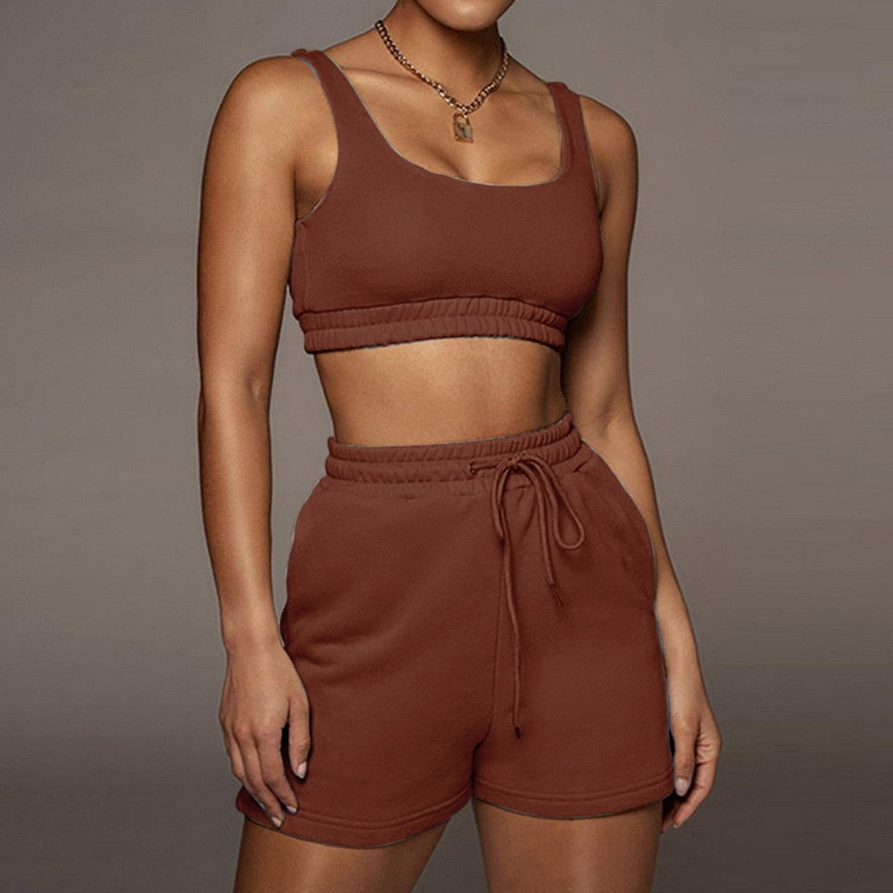 Women Casual Sportswear Two Piece Sets Drawstring Crop Top and Shorts Summer Matching Set Athleisure 2022 New freeshipping - Sassy Nilah Boutique