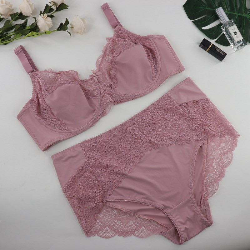 SoftRhyme Floral Lace Lingeries For Women Plus Size Bra Set D Cup XL 2XL 3XL 4XL 5XL 6XL Full Cup Bras And Ultra Thin Underpants freeshipping - Sassy Nilah Boutique