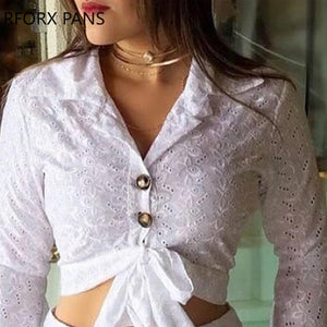 Women Broderie Lace Button-down Blouse & Shorts Sets Casual Women Sets freeshipping - Sassy Nilah Boutique