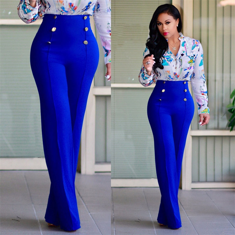 Solid Color Women High Waist Wide Leg Pants Slim Office Formal Ladies Trousers Long Pants for Spring Autumn S-2XL freeshipping - Sassy Nilah Boutique