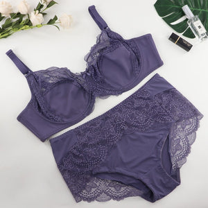 SoftRhyme Floral Lace Lingeries For Women Plus Size Bra Set D Cup XL 2XL 3XL 4XL 5XL 6XL Full Cup Bras And Ultra Thin Underpants freeshipping - Sassy Nilah Boutique