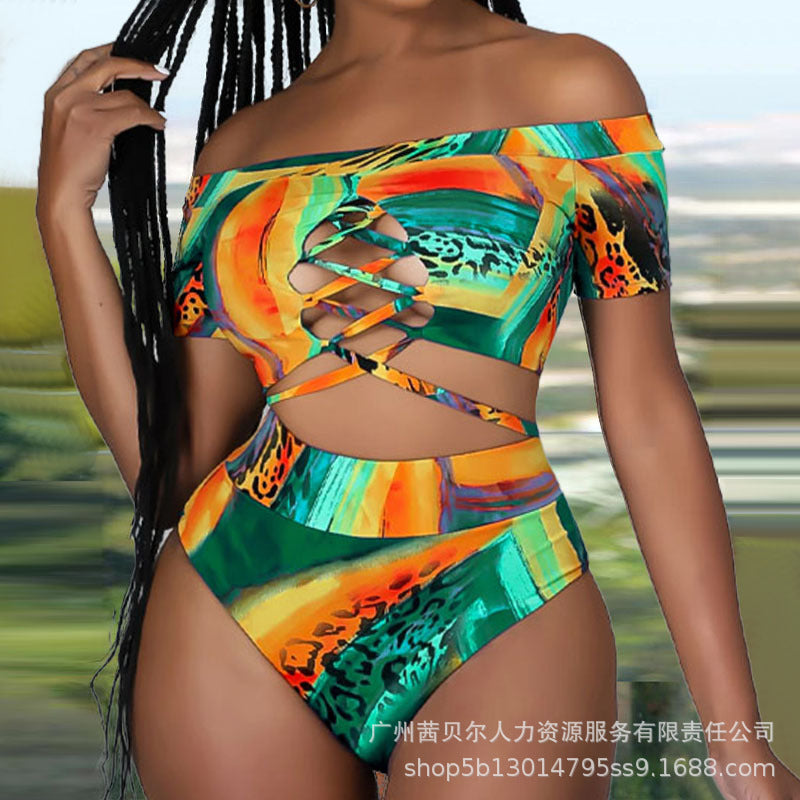 Bandage Hollow Printed Sexy Swimsuit | Sassy Nilah Boutique