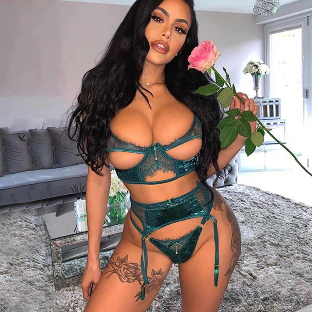 3 piece Green Lingerie Set | Women Hollow Out | Sassy Nilah Boutique