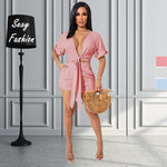 Summer Women Two Piece Sets Solid Color Deep V Neck Short