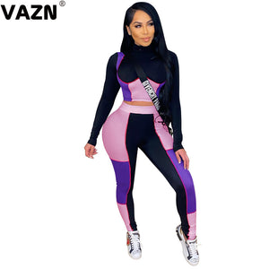 VAZN Special Design Patchwork Print High neck Bandage Fashion