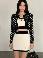 Vintage Knitted 3 Piece Set Women Long Sleeve Cardigan Coat + Camisole