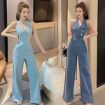 Women Fashion  Denim Jumpsuits Summer Sexy halter backless high