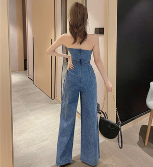 Women Fashion  Denim Jumpsuits Summer Sexy halter backless high