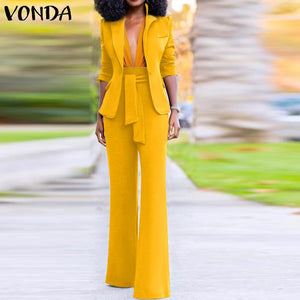 Women Lady Sets VONDA Sexy Office Blazer Turn down Collar Suit