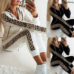 Women Set Sport Suit Tracksuit Outfit Long Sleeve Leopard Print