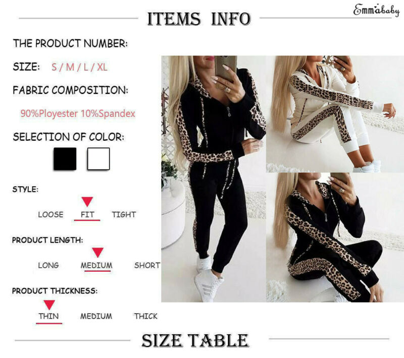 Women Set Sport Suit Tracksuit Outfit Long Sleeve Leopard Print