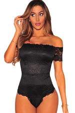 Women Black off Shoulder Lace Bodysuit freeshipping - Sassy Nilah Boutique