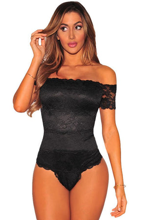 Women Black off Shoulder Lace Bodysuit freeshipping - Sassy Nilah Boutique