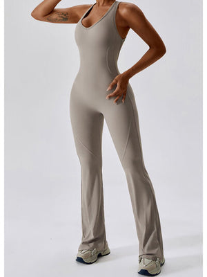 Cutout Wide Strap Bootcut Active Jumpsuit